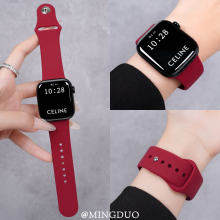 新款酒红色适用S11苹果S10手表iwatch9表带女款专用applewatch11官方同款硅胶S8腕带Ultra男款SE运动高级秋冬