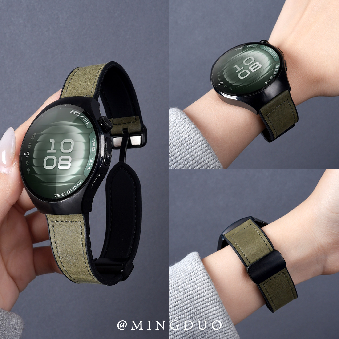 适用华为watch5手表watch4表带gt6真皮gt5pro折叠3疯马纹watchgt4智能pro男士watch3表链运动女gt3磁吸腕带