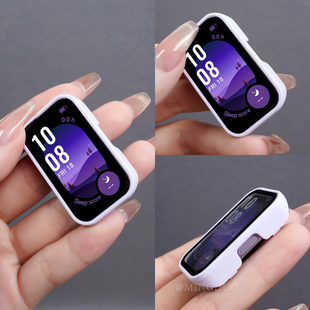 适用华为手环10保护壳手表9保护套8手表带9NFC版 钢化膜band十九八代智能保护膜PC手表壳全包壳膜一体紫色表套