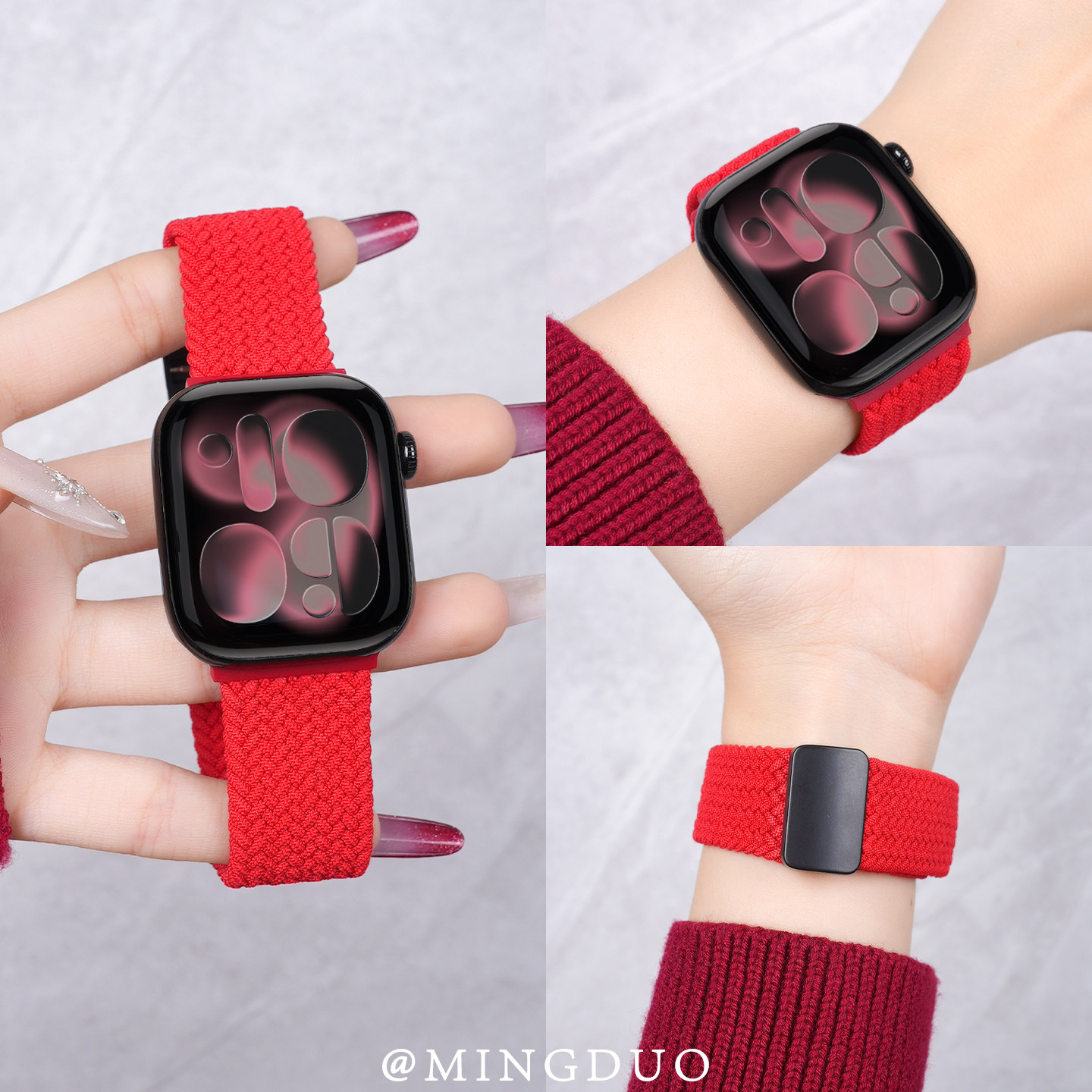 新款新年红适用S11苹果S10手表iwatch9表带女款专用applewatch11尼龙编织磁吸S8腕带Ultra男款SE运动高级秋冬