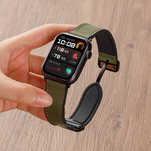 适用华为手表d2表带Watchd2疯马纹真皮智能健康watchD2专用款WatchD春夏磁吸扣硅胶透气表链血压男女新款腕带