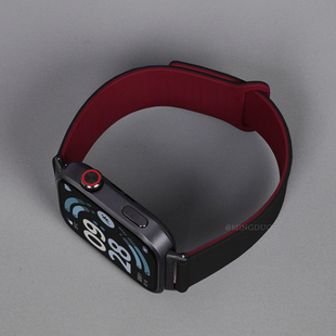 新款 4磁吸硅胶透气运动专用小米手环9pro秋冬女8pro替换腕带 黑配酒红适用红米Watch6表带redmiwatch5手表男款