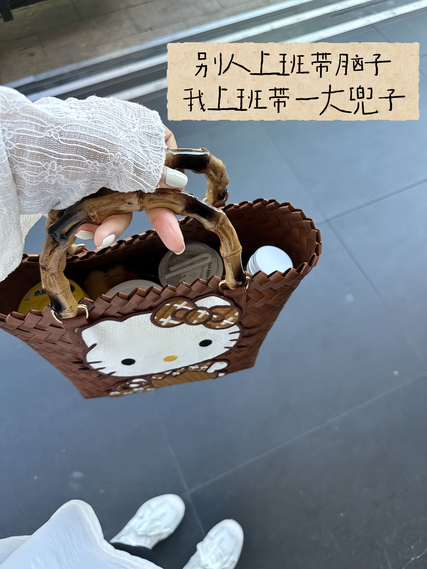 新款可爱卡通刺绣仿竹编度假休闲编织手提包女士托特包