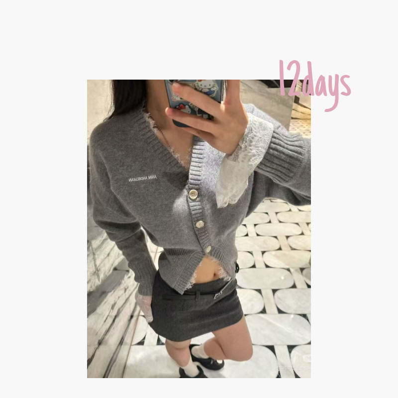 12days | 【25FW】ANN蕾丝拼接羊毛针织开衫上衣 | 25187