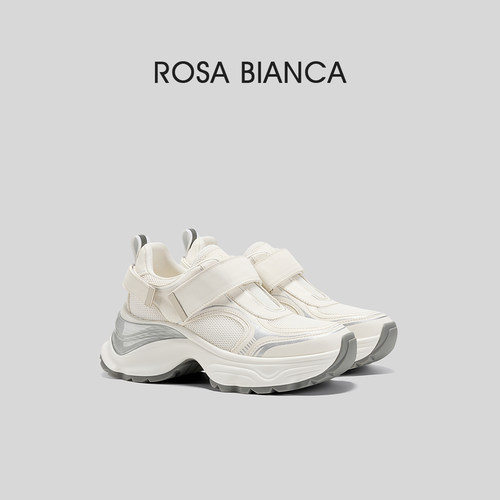 Rosa Bianca春厚底增高老爹鞋女2026年新款魔术贴网面透气休闲鞋