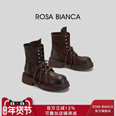 靴女2025秋新款 Rosa Bianca真皮靴子复古工装 两穿马丁靴休闲短靴