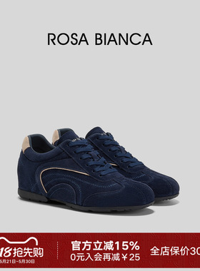 Rosa Bianca厚底内增高德训鞋女2026春新复古蓝色真皮休闲鞋