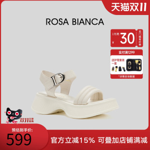 发泡厚底鞋 女2025秋新款 子 Bianca舒适软底真皮一字带凉鞋 Rosa