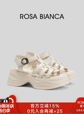 Rosa Bianca真皮厚底罗马凉鞋女2026新款百搭时尚厚底增高猪笼鞋