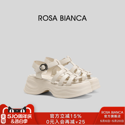Rosa Bianca真皮厚底罗马凉鞋女2026新款百搭时尚厚底增高猪笼鞋
