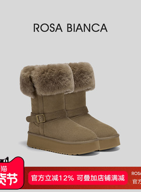 Rosa Bianca羊毛雪地靴女加绒加厚2025秋冬新款棉鞋保暖中筒靴子