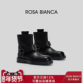 Rosa Bianca厚底骑士靴女真皮2025秋冬新款 靴子复古西部牛仔短靴