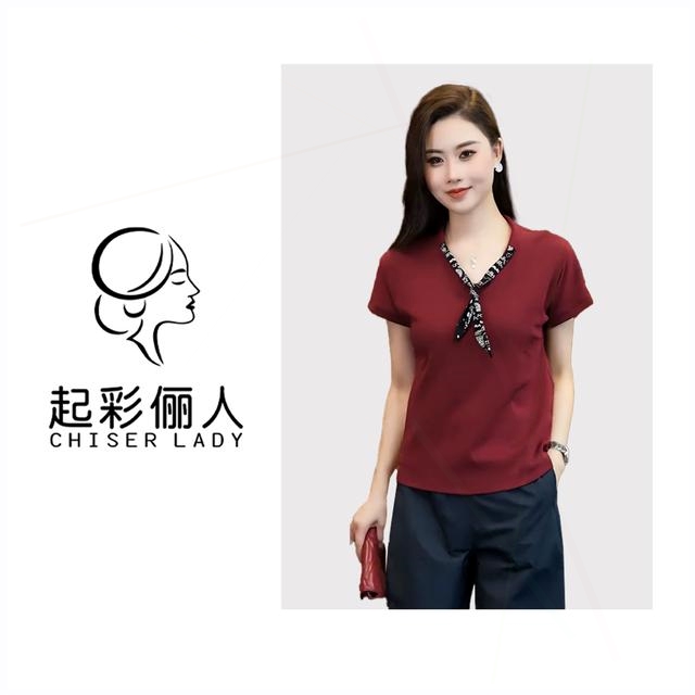 工作室原创设计感丝巾V领纯色短