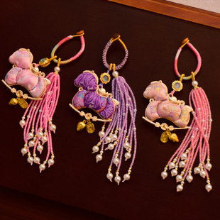 新中式仿宋锦手工生肖马车挂件编织流苏包挂新中式钥匙扣挂饰品