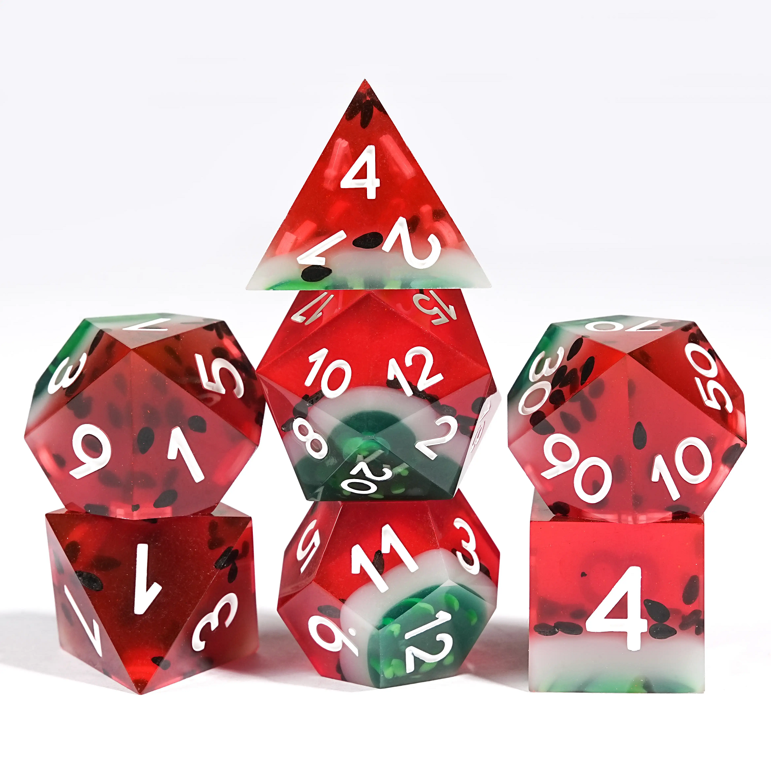 树脂实心西瓜骰子 多面DND数字色子跑团桌游配件4/6/8/10/12/20面