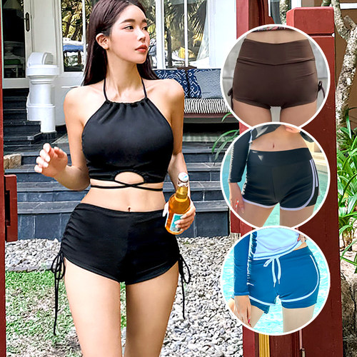 游泳衣女单件泳裤抽绳跑步瑜伽冲浪运动潜水服保守防走光平角短裤