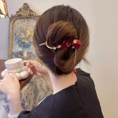 下单立减50 新年梅花蝴蝶流苏后脑勺盘发一字夹发夹女古风扭扭夹