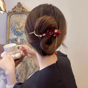 下单立减50】新年梅花蝴蝶流苏后脑勺盘发一字夹发夹女古风扭扭夹