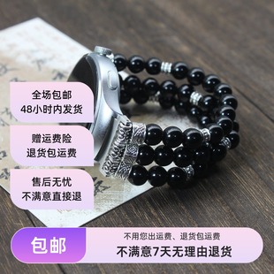 2串珠表带20 22mm 3玛瑙佛珠文玩手串gt4 适用佳明华为watch4