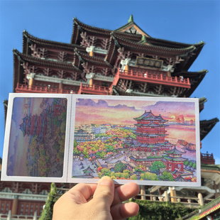 江西南昌风景胶片透光明信片滕王阁英雄之城手绘风光文创明信片