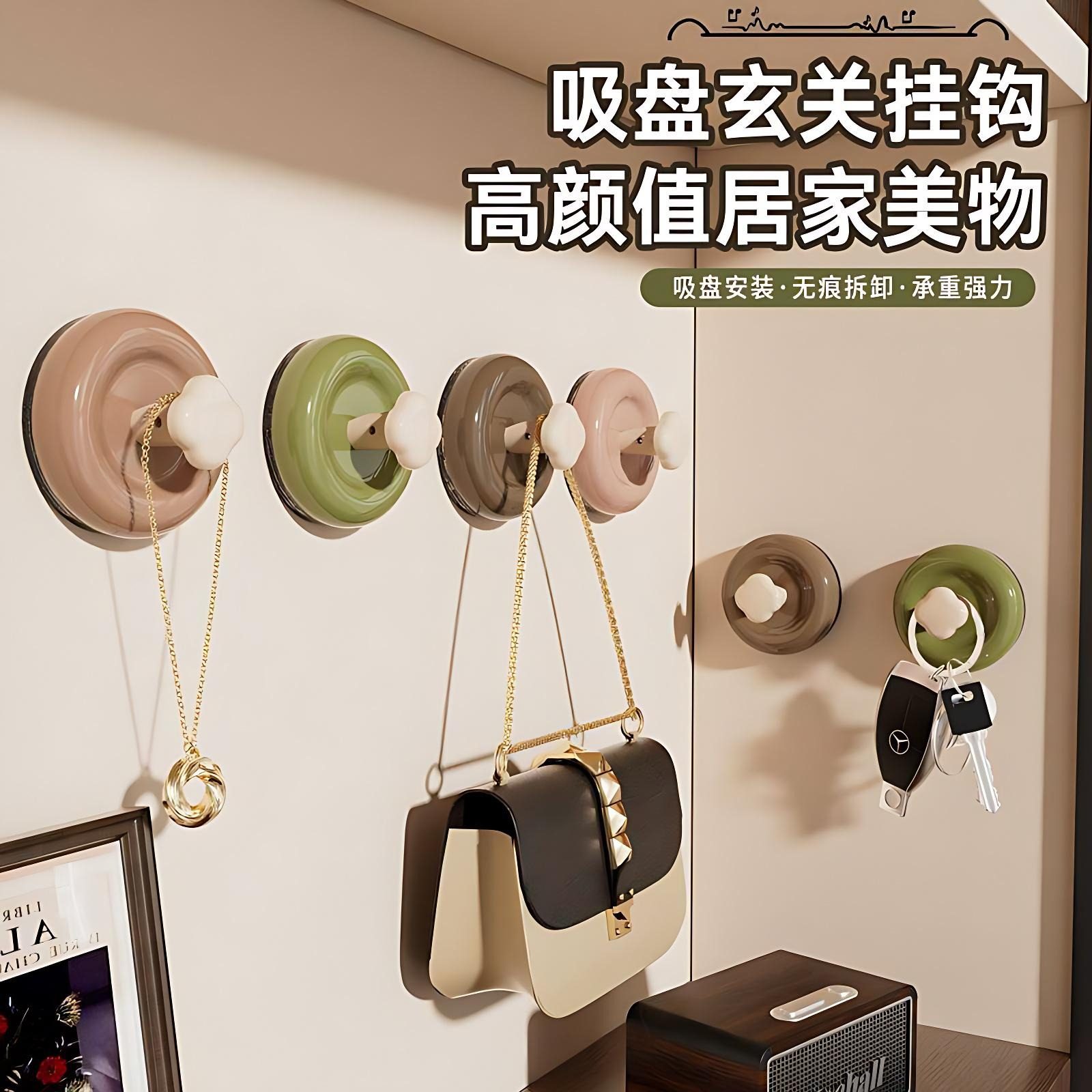 吸盘玄关挂钩免打孔强力无痕粘钩浴室挂衣帽钩收纳神器厨房挂钩子