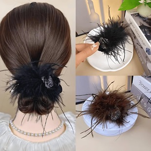 天鹅羽毛丸子头抓夹女2025新款发夹高马尾固定夹懒人盘发神器发卡