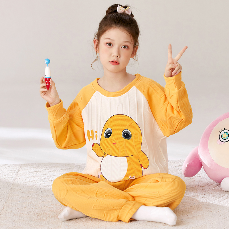 小奶龙女童睡衣秋冬加厚三层夹层