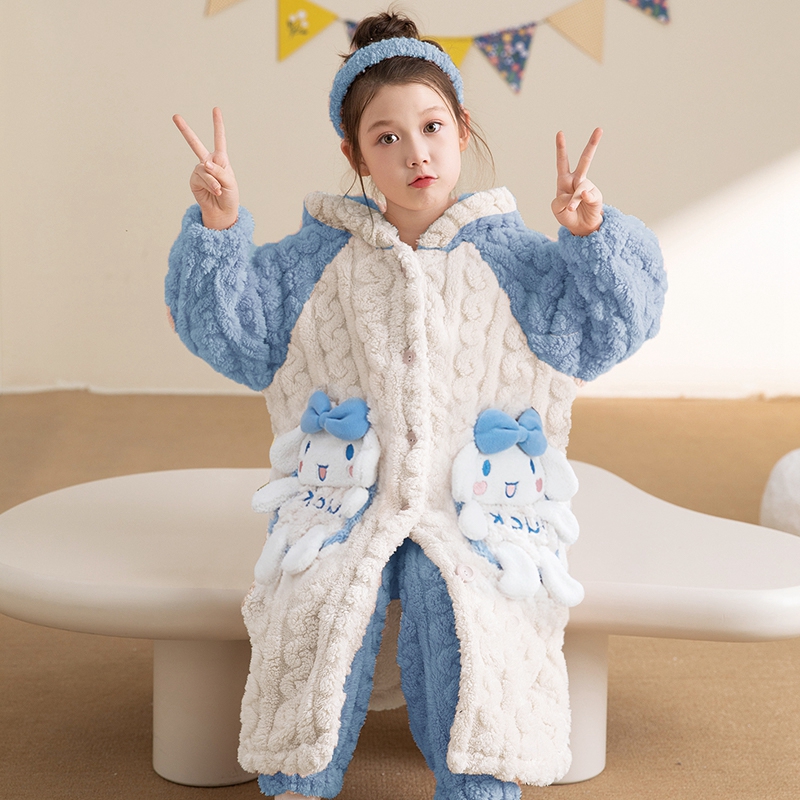 玉桂狗儿童睡衣冬季法兰绒睡袍