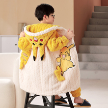 儿童睡衣法兰绒冬季加绒加厚珊瑚绒男童睡袍皮卡丘卡通家居服套装