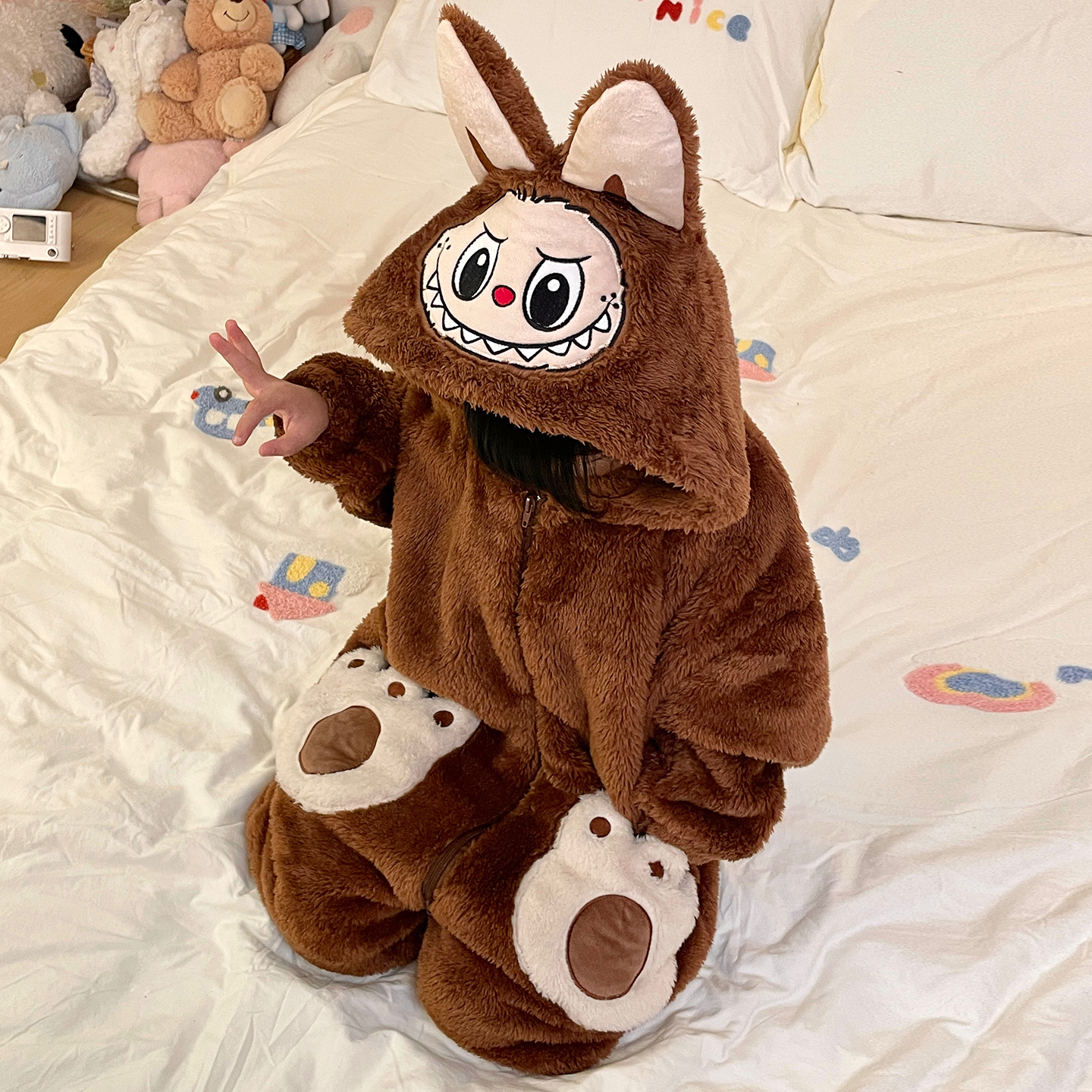拉布布女童连体睡衣拉链法兰绒