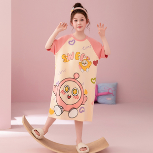 女童纯棉家居裙防踢宝宝公主风女孩套头 长裙薄款 夏季 亲子睡裙短袖