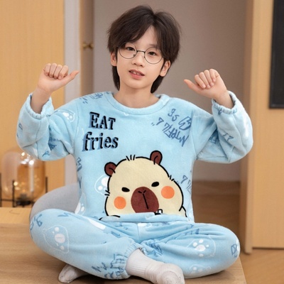 卡皮巴拉男童睡衣秋冬款法兰绒