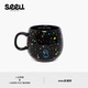 seeu黑色彩蛋杯小狗马克杯白瓷咖啡杯早餐牛奶杯水杯320ml