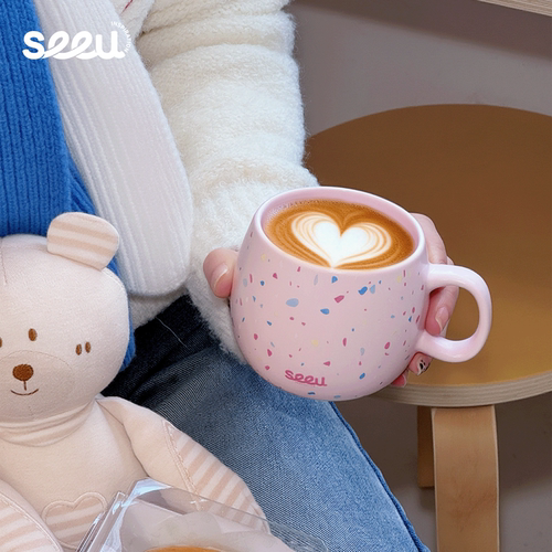seeu彩蛋杯小狗白瓷马克杯咖啡杯子情侣杯水杯早餐牛奶杯320ml