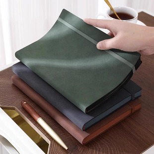 软皮面笔记本子商务会议工作记录A5复古羊巴皮配松紧带超厚大学生读书考研本子简约文艺精致定制可印logo