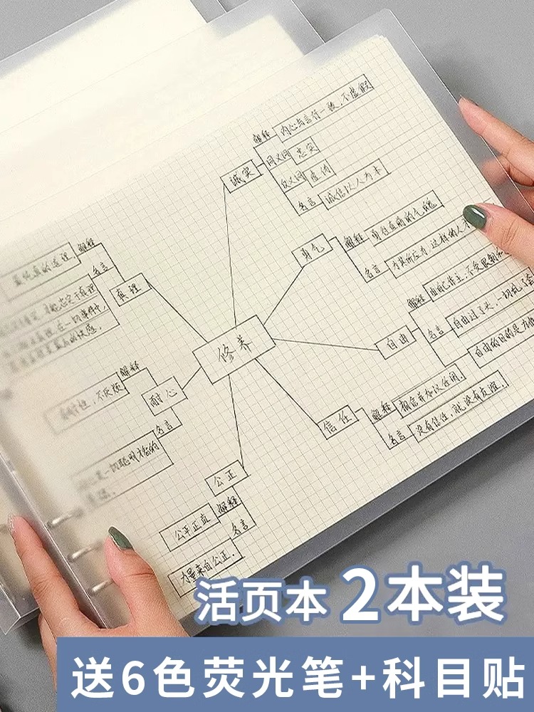 A4活页本可拆卸横翻思维导图笔记本子横版简约ins风活页线圈本网格康奈尔横向空白记事本大学生考研笔记本子-封面