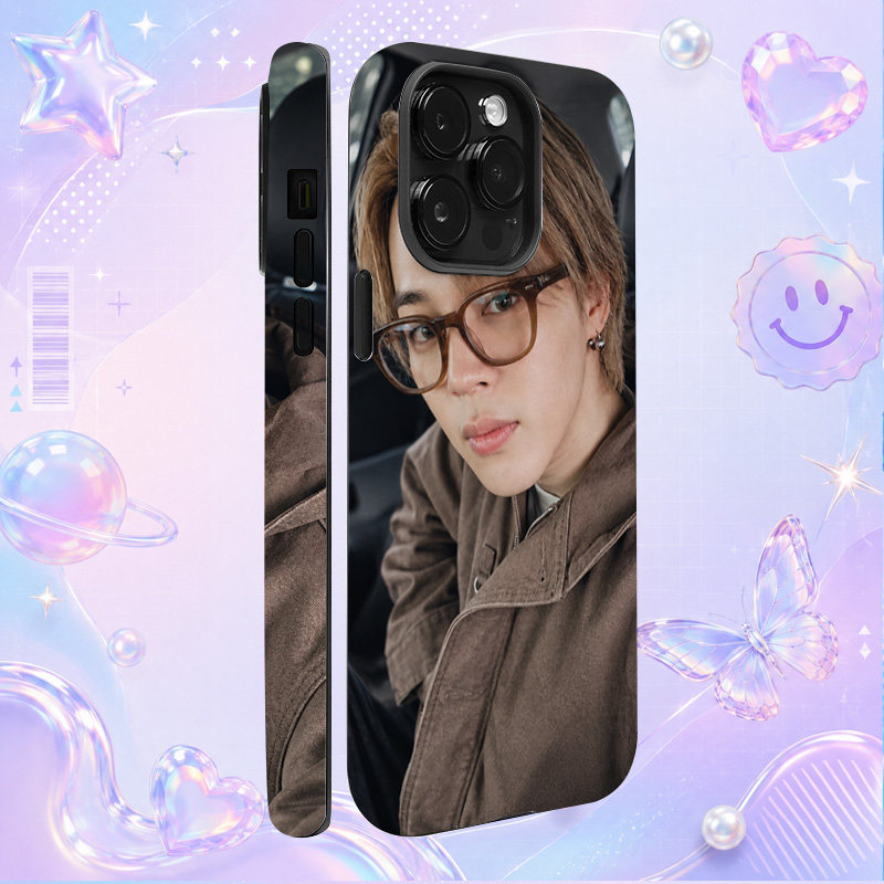 Jimin黑框眼镜灰色外套车内自拍适用于苹果三星华为小米手机壳防摔保护套镜头全包