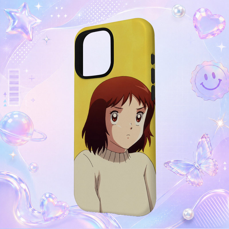 复古日系红发动漫少女侧颜插画适用于苹果三星华为小米手机壳防摔保护套镜头全包