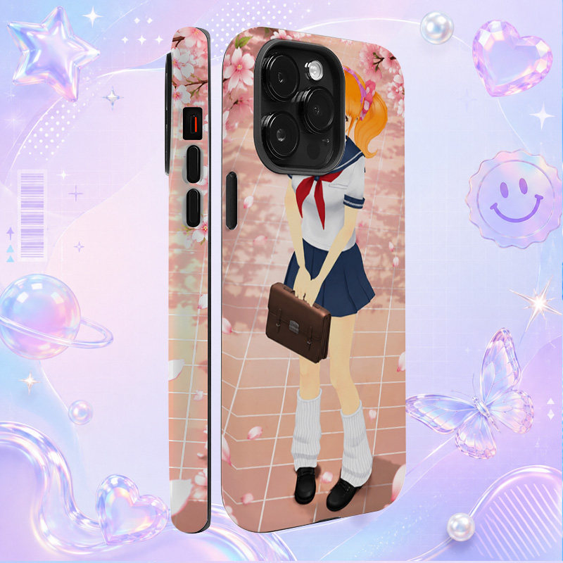 校园动漫少女水手服全身插画适用于苹果三星华为小米手机壳防摔保护套镜头全包