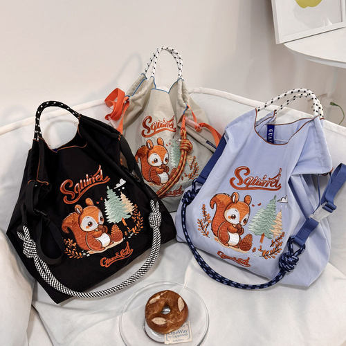 新款自制100%尼龙高品质 GUANchain环保袋精致刺绣购物袋手提单肩