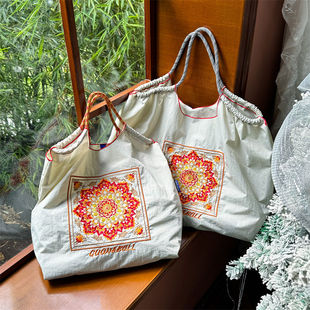 4月新款 ball购物袋刺绣大容量手提单肩斜挎包轻便可折叠 韩日新款