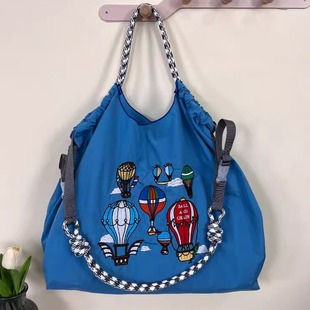 4月新款 chain刺绣购物袋小众有肩带环保手提袋布袋刺绣 日系ball