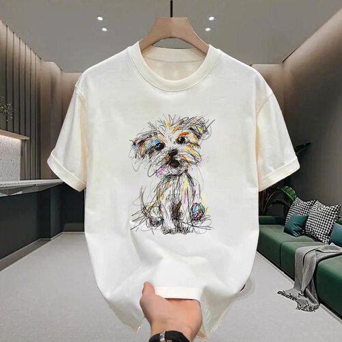 潦草狗精梳纯棉短袖T恤透气印花个性创意趣味印花男女宽松大码夏
