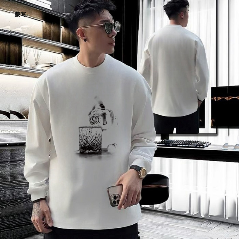 重磅纯棉长袖T恤男式打底衫2026年春秋新款美式街头宽松体恤上衣