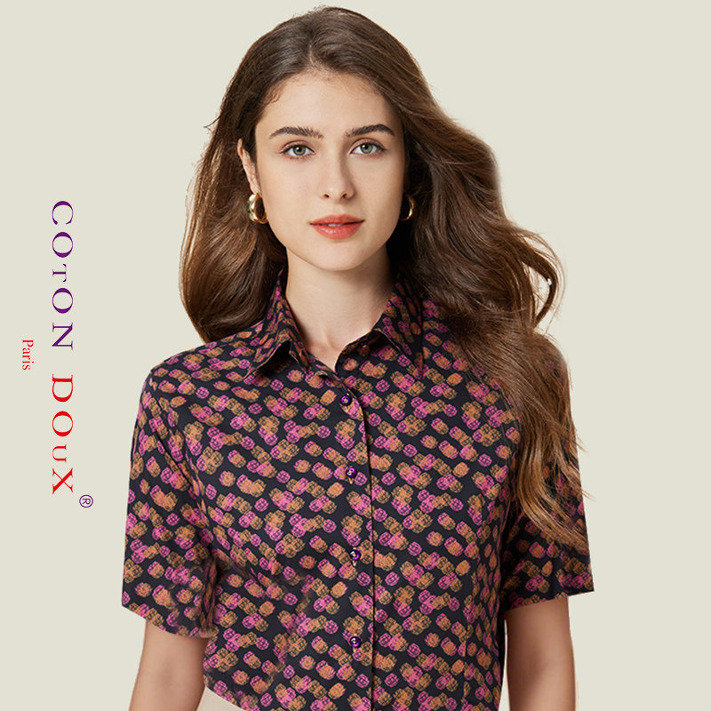 CotonDoux谷都丨高端女装品牌夏季短袖艺术文艺纯棉半袖碎花衬衫