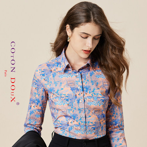 Cotondoux高端女士长袖印花衬衫