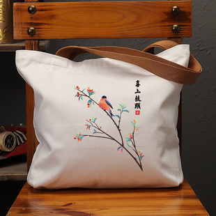 喜上技头帆布袋女包上班大容量单肩包国潮复古手提袋环保购物袋子