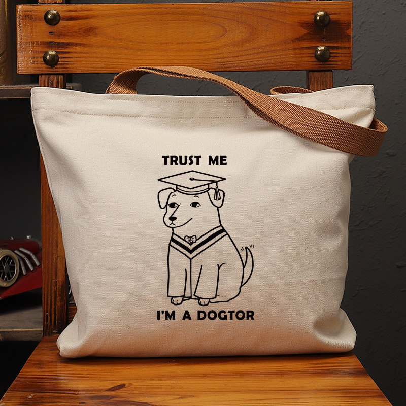 TRUST博士狗帆布袋女包手提袋环保购物大容量袋子男学生上班通勤