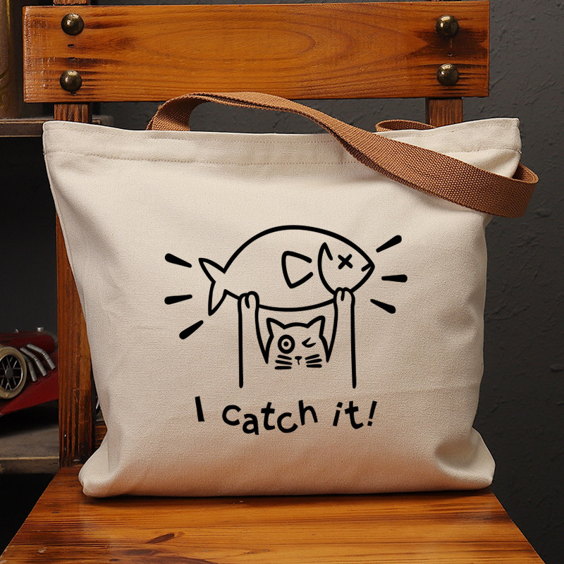 catch猫鱼帆布袋女包手提袋环保购物大容量袋子男学生上班通勤,箱包皮具/热销女包/男包,时尚帆布包,淘宝优惠券,粉丝福利购,淘宝优惠卷