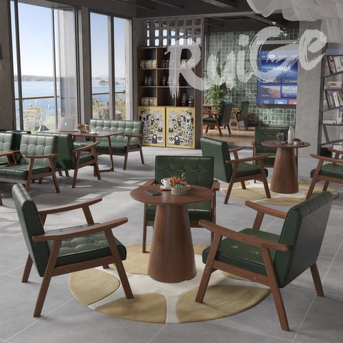 开发票美式复古实木双人卡座沙发